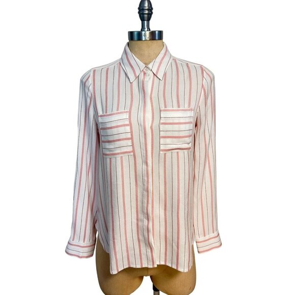 White House Black Market Women's Striped Button-Up Rayon Shirt Size 2 - Picture 1 of 5